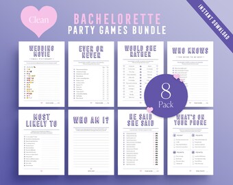 Clean Bachelorette 8 Pack / Juegos imprimibles de despedida de soltera / Juegos de despedida de soltera / Juegos de despedida de soltera / Descarga instantánea / Diseño moderno