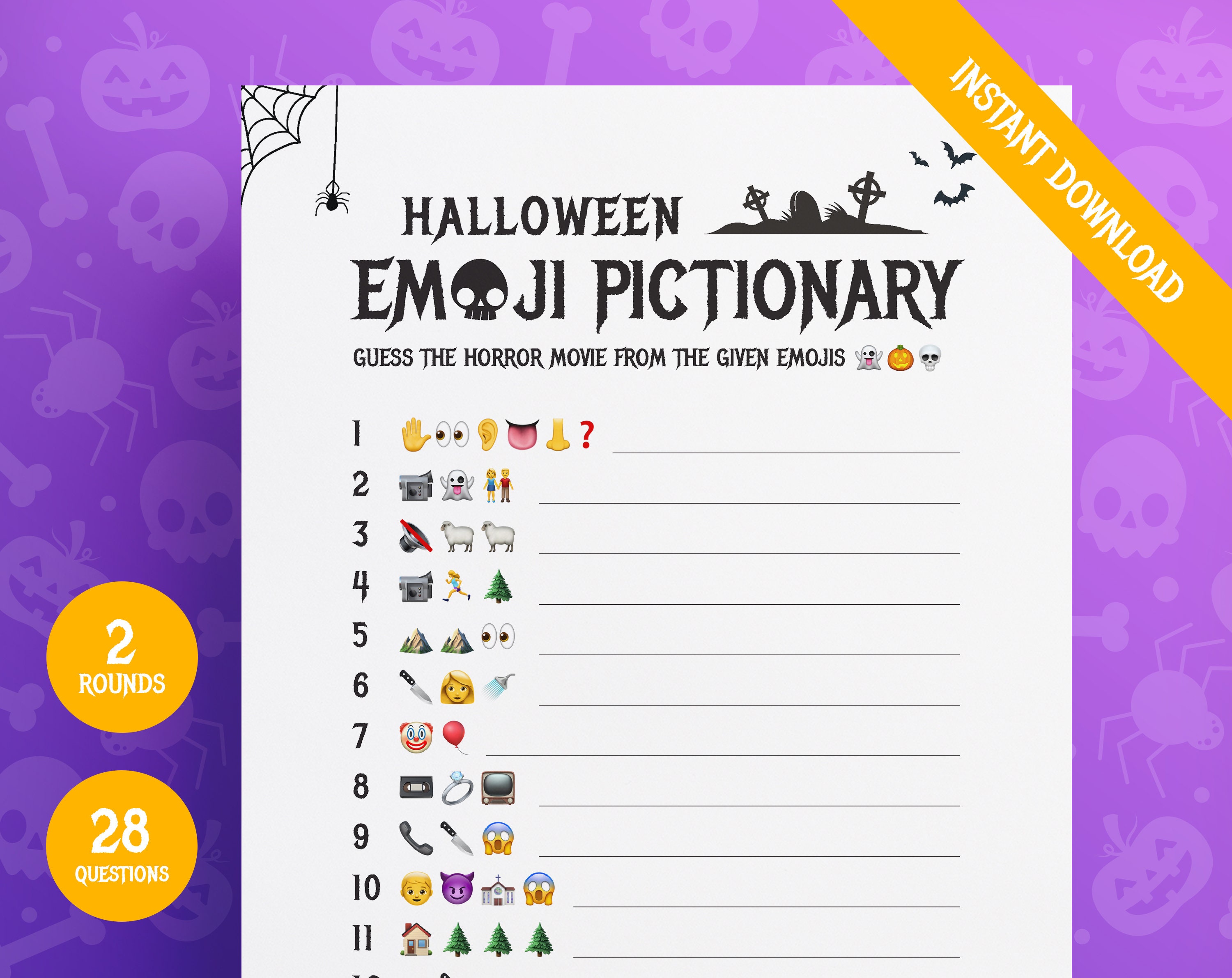 Halloween Horror Movie Emoji Quiz Halloween Activity Printables Emoji  Pictionary 2 Fun Rounds Horror Movies Instant Download 