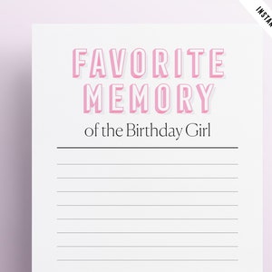 Favorite Memory of the Birthday Girl Printable | she/her Birthday | Adult Birthday Games | Birthday Game | Instant Download | Modern Design