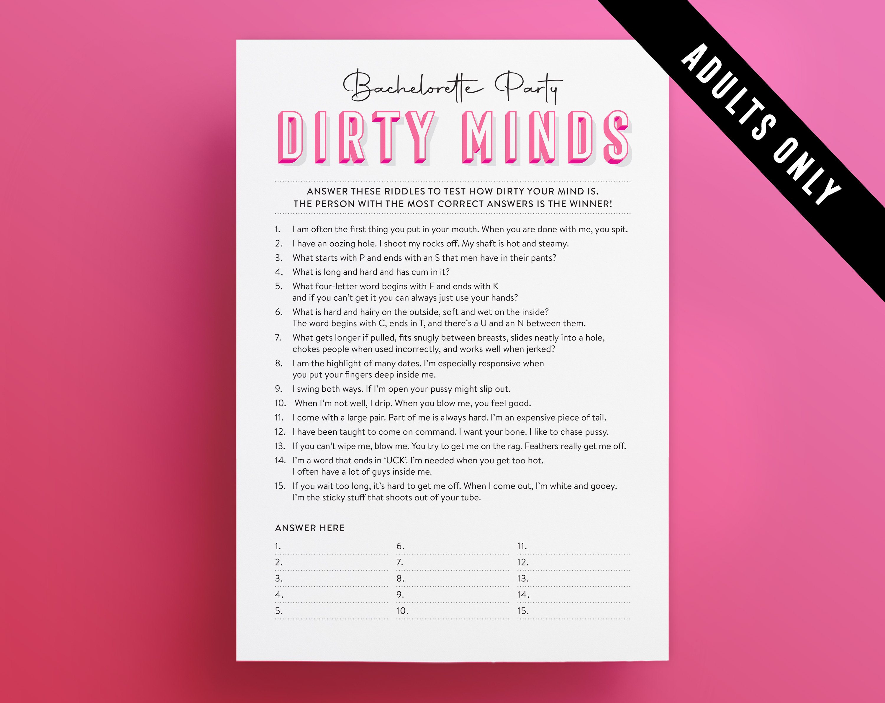 dirty minds bridal shower game free printable