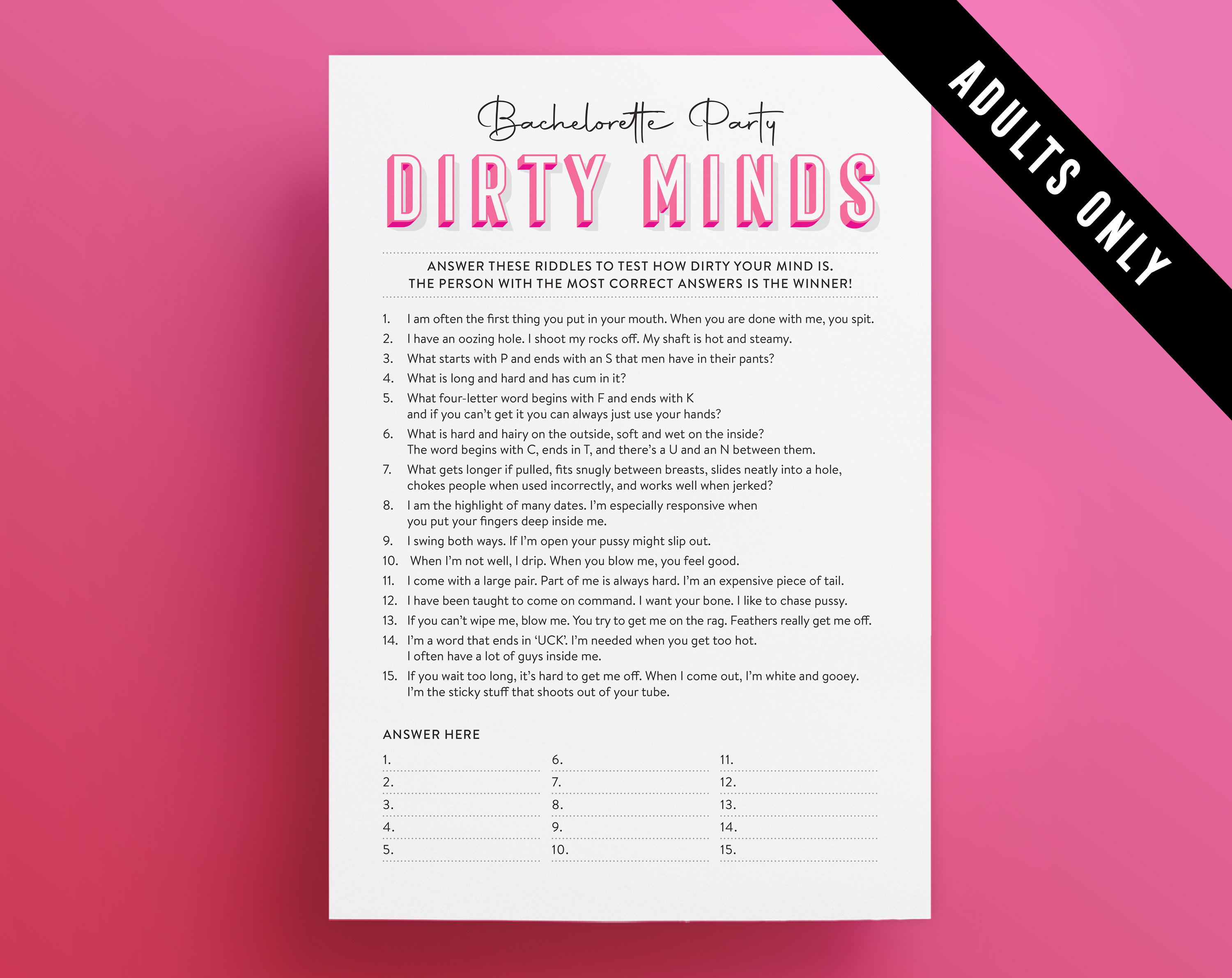 Dirty Minds Bachelorette Juego \/ Dirty Riddles Party Game \/ | Etsy