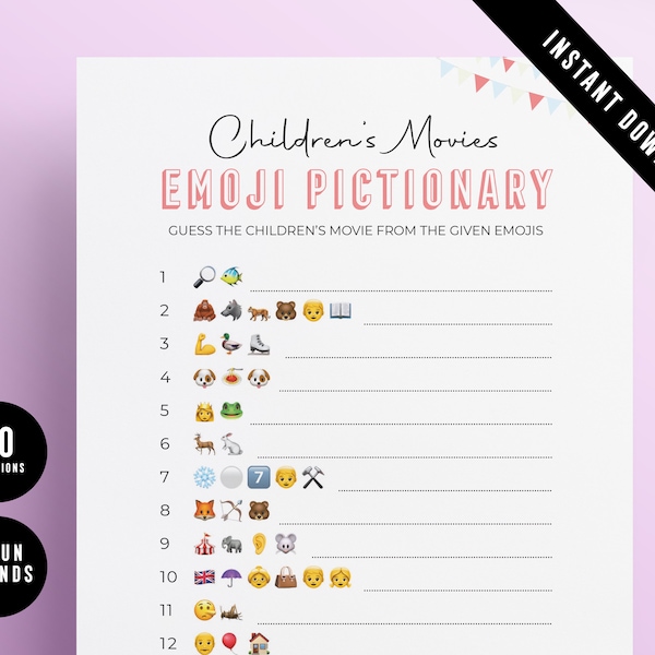 Baby Shower Emoji Pictionary | Modern Design | Printables | Emoji Game Movies | 2 fun rounds | Baby Shower Activity | Emoji Childrens Movies