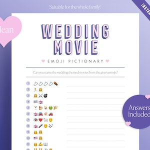Clean Bachelorette, Wedding Movie Emoji Pictionary Game, Clean Bridal Shower Emoji Game! Guess the wedding movie from the emojis, Download