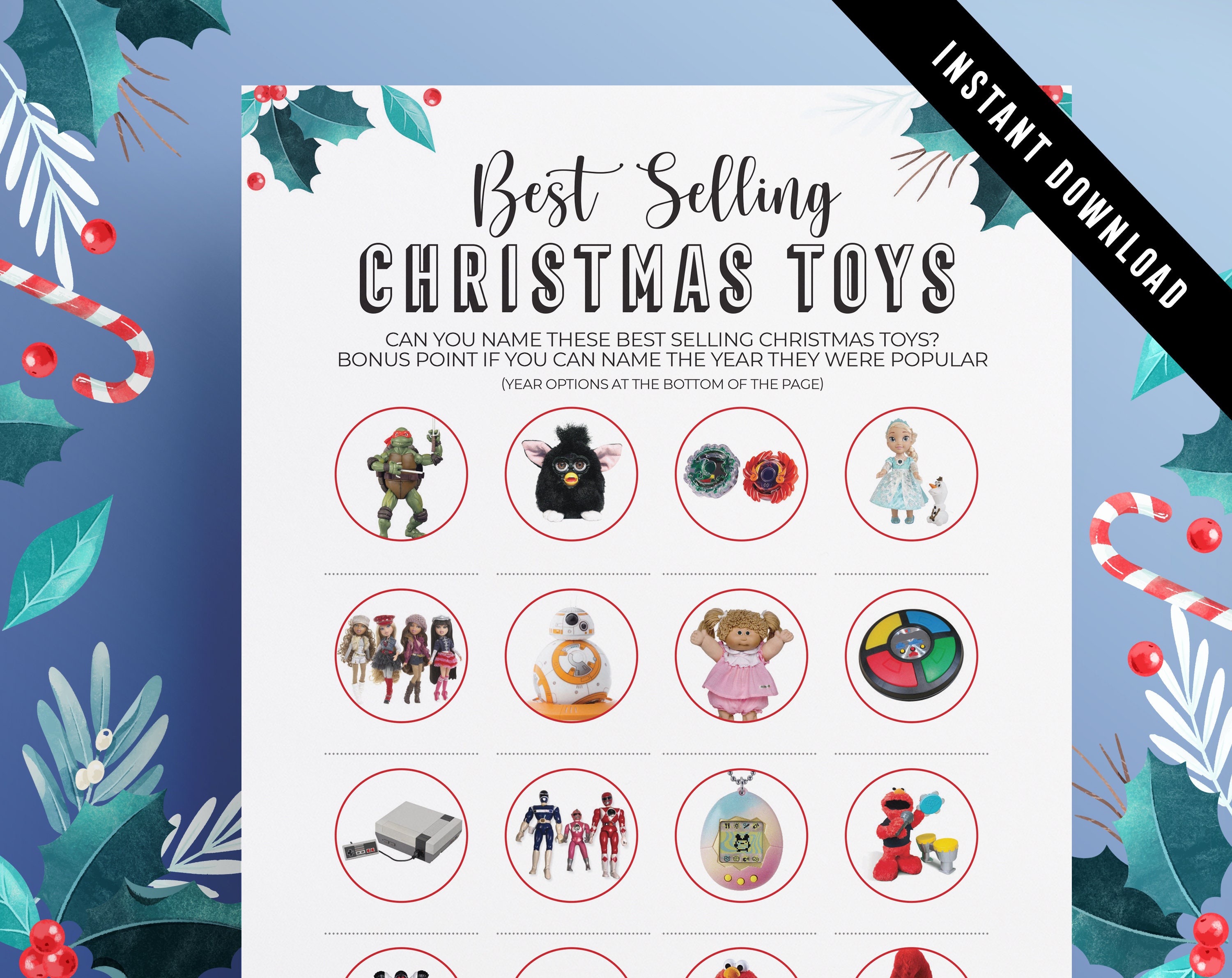 Christmas Best Selling Toys Quiz Christmas Activity Printables Name the Christmas Toys Quiz Xmas 