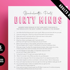 Dirty Minds Bachelorette Gioco / Dirty Riddles Party Game / Bachelorette Quiz / Rude Printable Hen Party Bridal Shower Game Download istantaneo