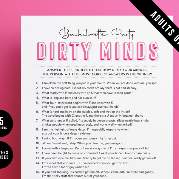 Dirty Minds Bachelorette Game | Dirty Riddles Party Game | Bachelorette Quiz | Rude Printable Hen Party Bridal Shower Game Instant Download