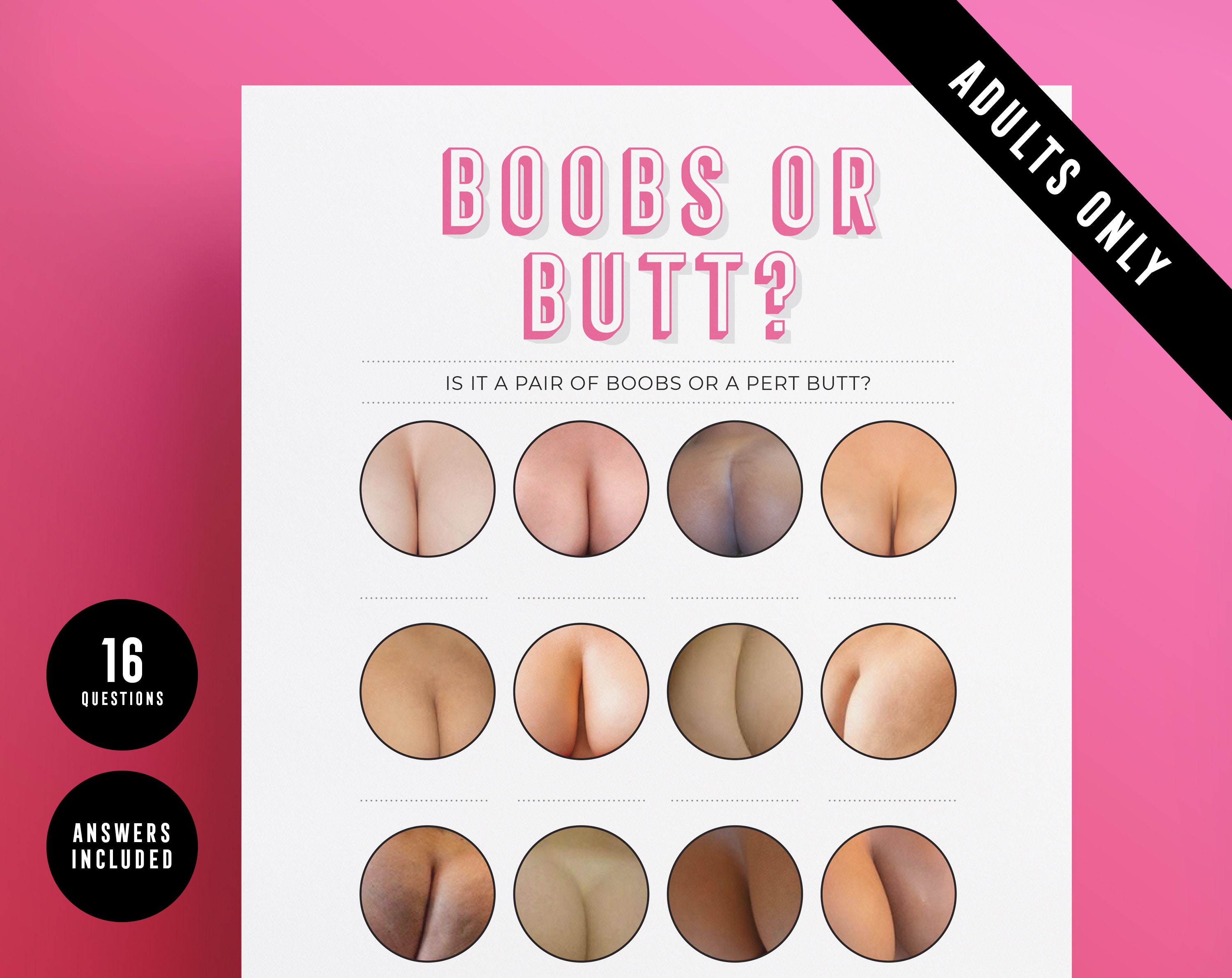 Bachelorette Party Game Printable, Boobs or Butt Quiz, Boobs or