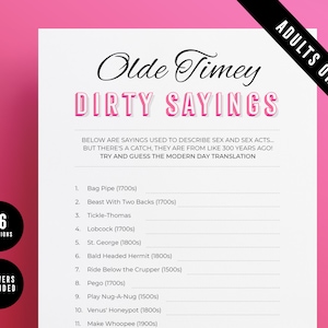 Old Fashioned Dirty Sayings | Old Timey Dirty Slang | Bachelorette Party Game Printable | Bachelorette Party Games| Dirty Bachelorette Games