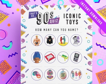 Nineties Iconic Toys Quiz | Name the 90s Toy Activity | Printables | Name the Nineties Toys Quiz | Birthday fun game | Instant Download
