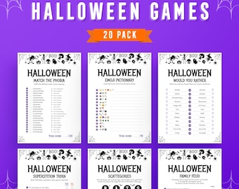 Halloween 20 Pack | Halloween Printable Games and Quizzes | Modern Designs | Fun Halloween Games and Activities | Instant Download