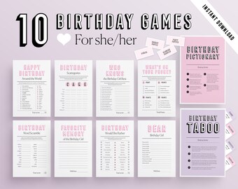 Birthday Games for her 10 Pack | Birthday Games for She/Her Printable Games | Party Games | Adult Birthday Games | Download | Modern Design