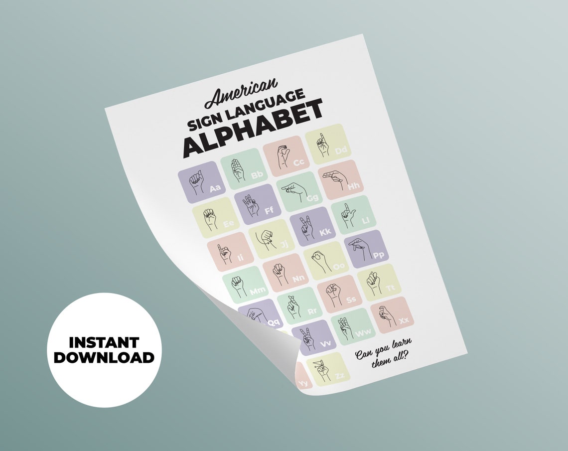 Sign Language Learning Printable | American Sign Language | Bonus Quiz ...