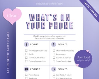 Clean What's on your phone Bachelorette Game, Bridal Shower Game! Printable Fun Game! Printable Bridal Shower Game PDF Instant Download