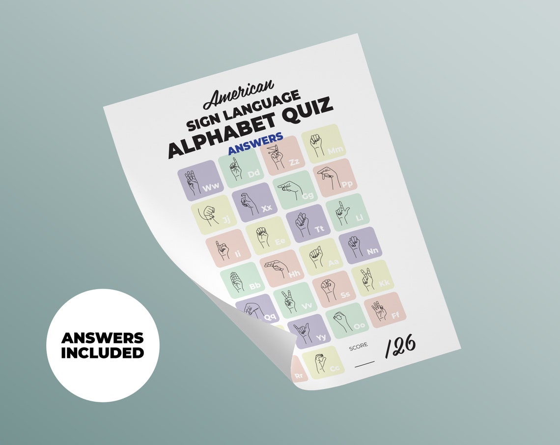 Sign Language Learning Printable | American Sign Language | Bonus Quiz ...