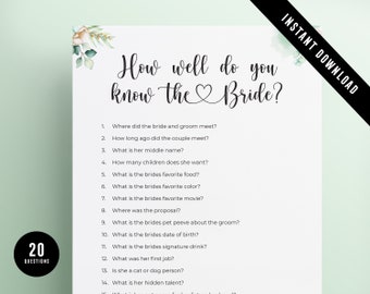 Bridal Shower Quiz | Modern Design | Printables | How well do you know the bride Game | Bridal Shower Activities | Instant Download