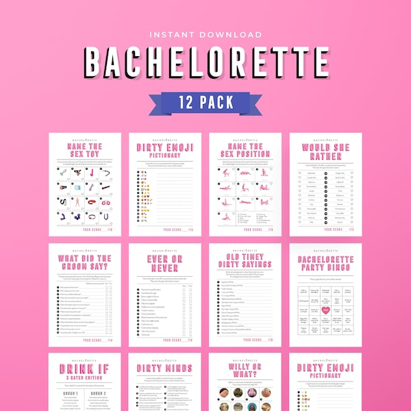 Bachelorette Party 12 Pack | Ultimate Bachelorette Party Games Bundle | Fun kit for Bridesmaids and Hens | Adults only | Instant Download