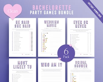 Clean Bachelorette 6 Pack / Juegos imprimibles de despedida de soltera / Juegos de despedida de soltera / Juegos de despedida de soltera / Descarga instantánea / Diseño moderno