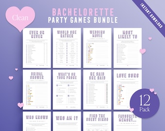 Clean Bachelorette 12 Pack | Bridal Shower Printable Games | Bachelorette Party Games | Hen Party Games | Instant Download | Modern Design