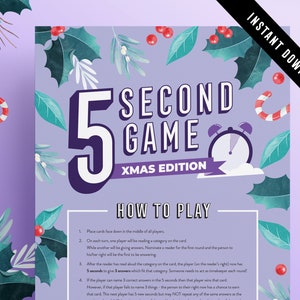 Christmas Five Second Game | Christmas Party Game | 54 Cards | Christmas Fun | Xmas Party fun | Name Three | 5 Second Rule Instant Download