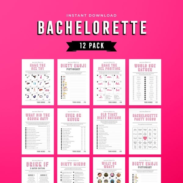 Bachelorette Party 12 Pack / Ultimate Bachelorette Party Games Bundle / Kit divertido para damas de honor y gallinas / Solo adultos / Descarga instantánea