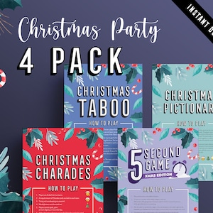 Christmas Party Four Pack | Taboo | Charades | Pictionary | Five Second Game | Christmas Party | Christmas Activities | Instant Download