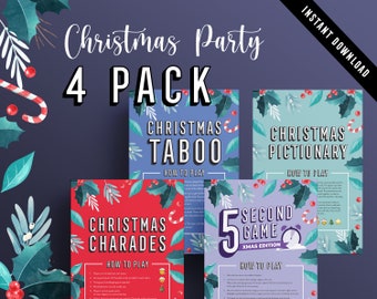 Christmas Party Four Pack | Taboo | Charades | Pictionary | Five Second Game | Christmas Party | Christmas Activities | Instant Download