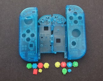 Clear Blue Joy-Con Shells + Colorful Buttons for Nintendo Switch Controller