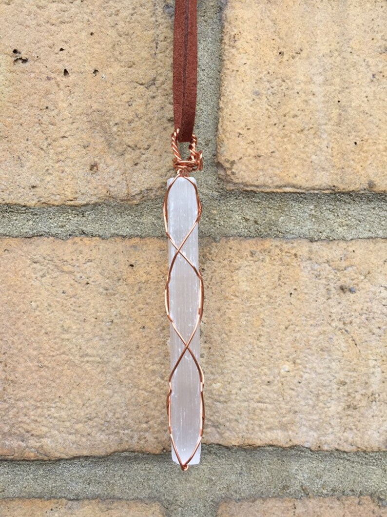 Selenite Crystal Necklace with a faux suede cord