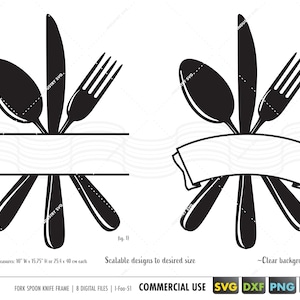Küche Monogramm Rahmen svg, Löffel Gabel Messer Split Monogramm svg, Dinner Logo, Löffel Gabel Messer Clipart, Besteck svg, Utensilien Dateien Cricut