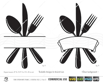 kitchen monogram frame svg, spoon fork knife split monogram svg, dinner logo, spoon fork knife clipart, cutlery svg, utensils files cricut