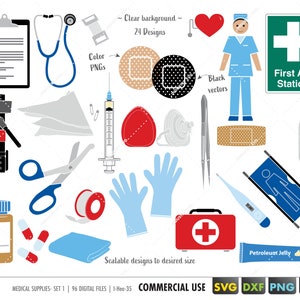 paquete médico svg, arte médico, clipart de hospital, suministros, imágenes prediseñadas de primeros auxilios, botiquín de primeros auxilios svg, enfermería de atención médica svg, archivos de corte dxf