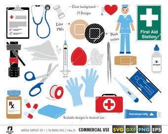 medical bundle svg, medical art, hospital clipart, supplies, first aid clip art, first aid kit svg, healthcare nursing svg, cut files dxf