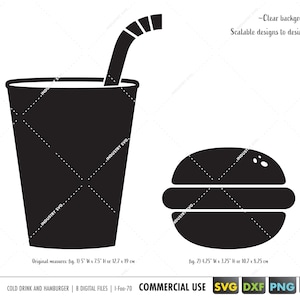 cheeseburger svg, hamburger svg, burger with drink, burger svg, fast food svg, fastfood svg, burger silhouette svg cut files DXF for cricut