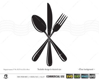 fork spoon knife svg, spoon fork knife logo, spoon fork knife clipart png, cutlery svg, utensils cut file for cricut silhouette, dxf svg eps