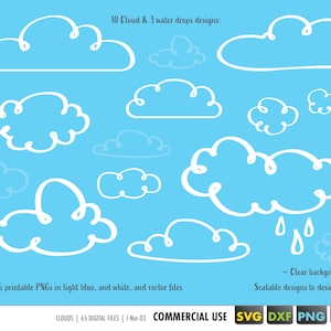 cloud bundle svg, printable clouds png, clouds clipart, clouds vector, cloud cut file for cricut silhouette, DXF, EPS, SVG, rain cloudy svg
