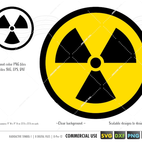 stralingssymbool svg, stralingsdigt, radioactieve clipart png, radioactief vector gesneden dossier voor cricut silhouet svg eps dxf