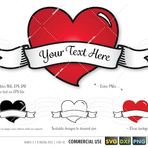 Herz mit Band svg, Herz mit Banner svg, Herz Logo, Herz Silhouette Cut Datei für cricut dxf, eps, png, Valentines Clip Art