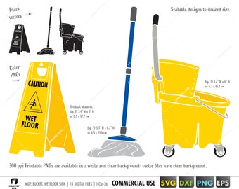 mop bucket svg for cricut, wet floor sign svg, mop bucket svg for Cricut, safety floor sign, caution wet floor svg, yellow mop bucket svg