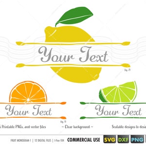lime lemon orange split monogram svg, fruit logo frame svg, orange lemon clipart png, vector files for cricut, silhouette, eps, dxf, svg