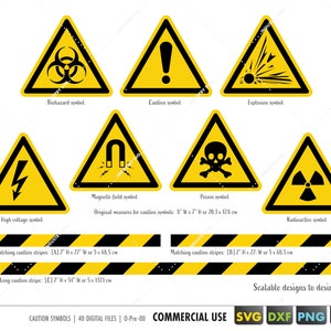 Vorsicht Schilder svg, Warnsymbole svg, eps, dxf png, Hochspannung, Gefahr, Biohazard, Explosion, magnetisches Feld, radioaktiv, Gift Schilder