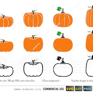 May include: Set of 10 pumpkin SVG cut files, including orange and black pumpkins in various sizes.  The files are perfect for crafting projects, such as making fall decorations, Halloween decorations, or pumpkin-themed gifts.