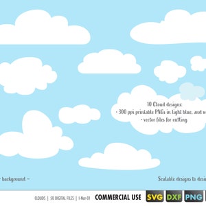 wolk bundel svg, afdrukbare wolken png, wolken clipart, wolken vector, cloud cut bestand voor cricut silhouet, DXF, EPS, SVG