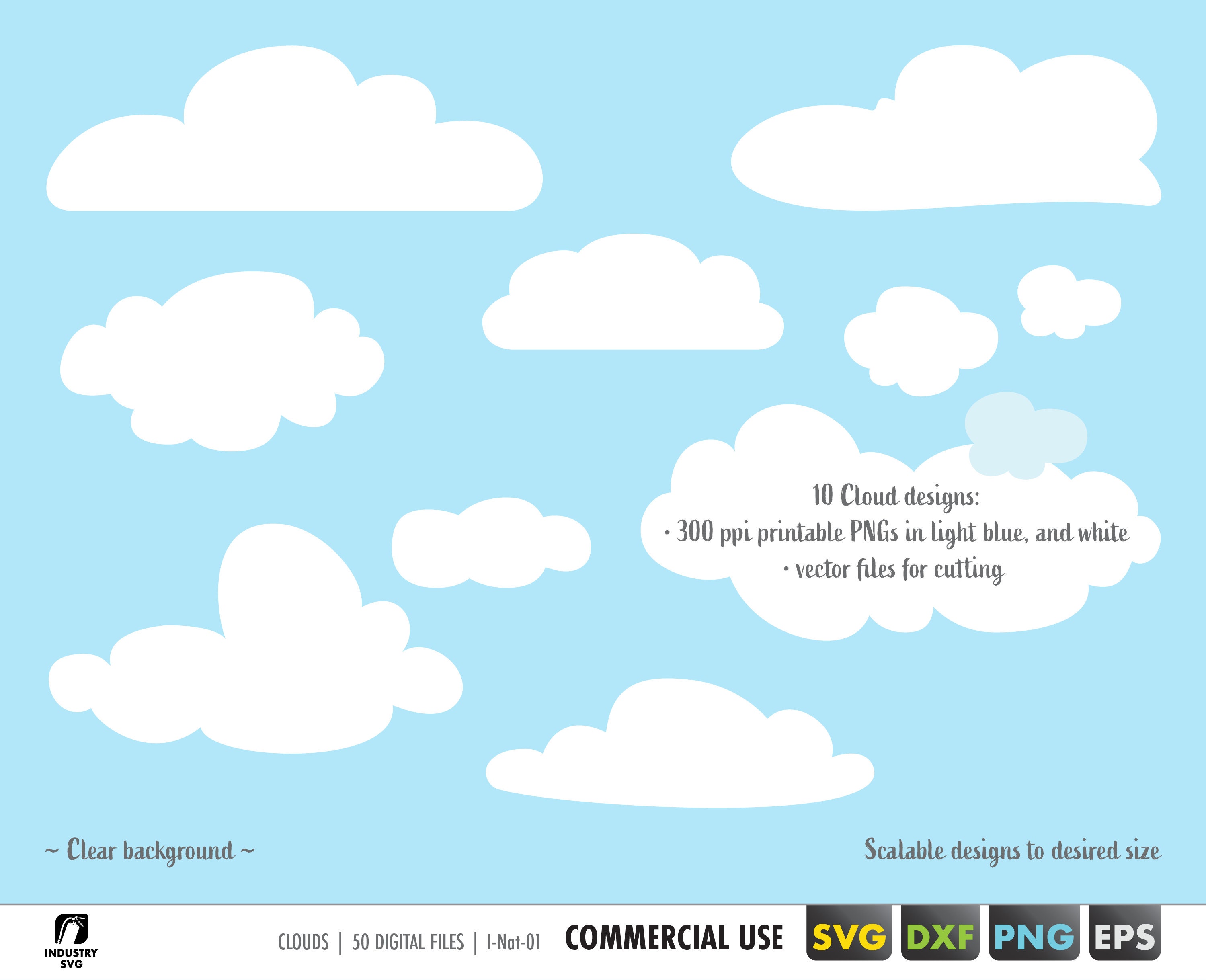 Cloud Bundle Svg, Printable Clouds Png, Clouds Clipart, Clouds Vector ...