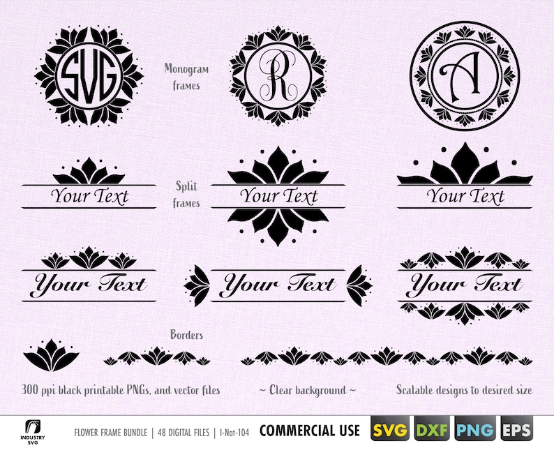 Download Clip Art Flower Split Monogram Svg Lotus Svg Flower Border Cut File For Cricut Split Frame Svg Flower Clip Art Png Silhouette Glowforge Eps Dxf Art Collectibles