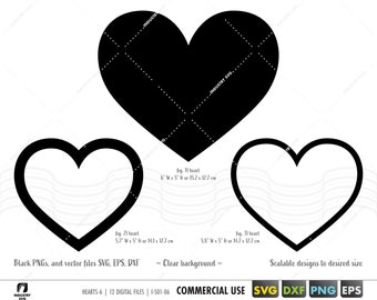 basic heart shapes svg, heart clipart, heart silhouette cut file for cricut eps, dxf, Valentine printables, heart symbol, heart vectors