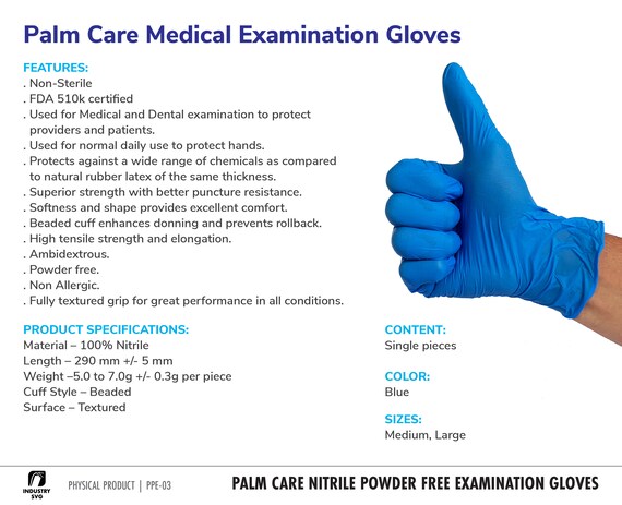 [100 Pcs] Nitrile Gloves - Powder & Latex Free Disposable Exam Gloves 