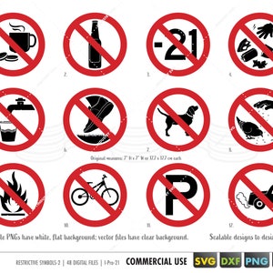 afdrukbare verboden symbolen, geen borden svg, niet drinken, geen parkeren, geen fietsen, geen zwerfvuil, geen huisdieren honden svg, verboden bord clipart