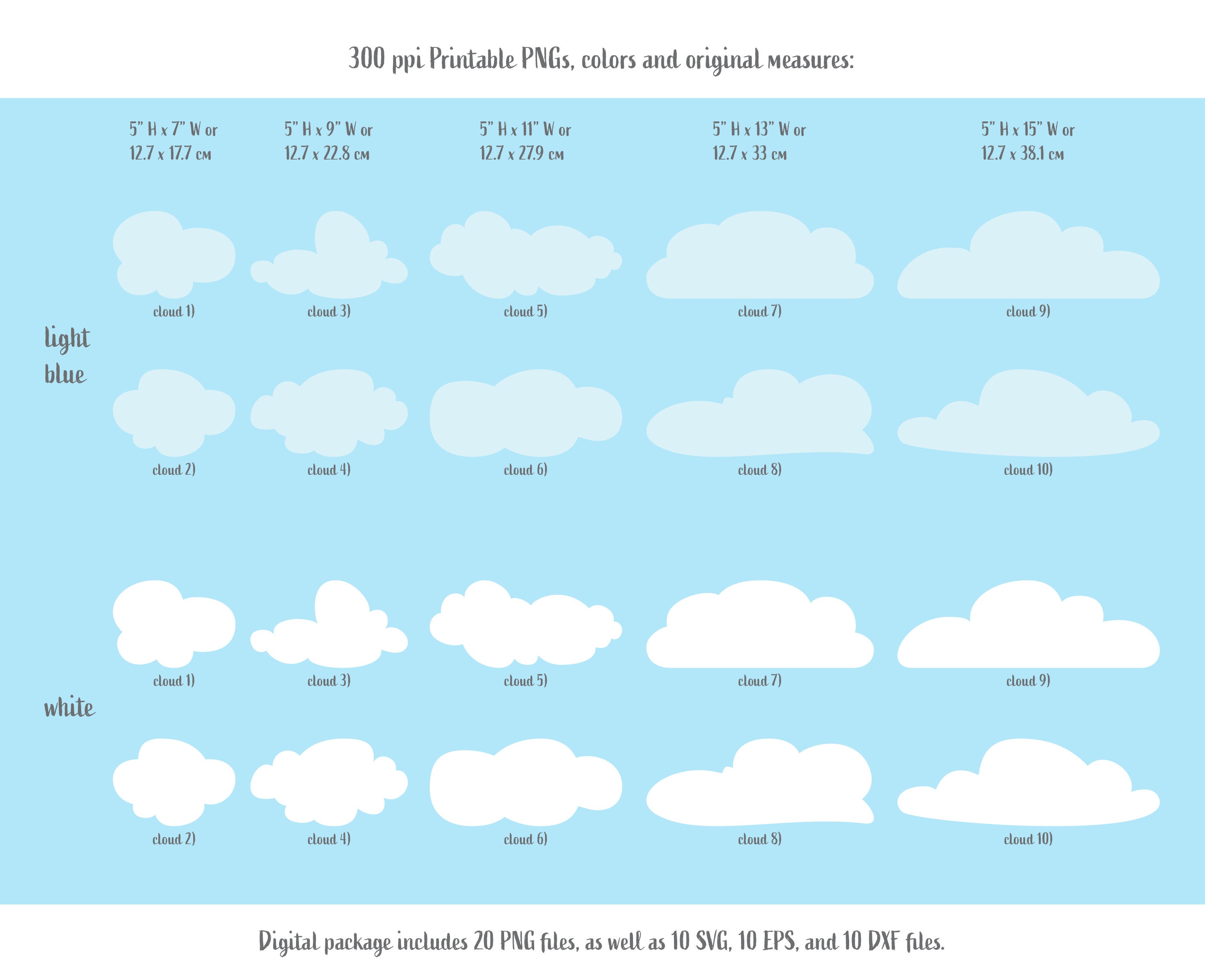 Cloud Bundle Svg, Printable Clouds Png, Clouds Clipart, Clouds Vector ...