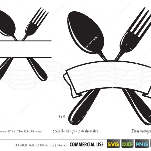 kitchen monogram frame svg, spoon fork split monogram svg, dinner logo, spoon and fork clipart, cutlery svg, utensils svg files for cricut