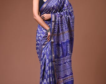 Maheshwari Baumwoll-Seidenmischung Saree: Handblock Gedruckt Rot, Schwarz, Beige Ethnic Wear